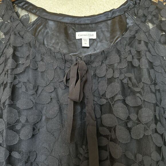 Garnet Hill Bohème Easy Lace Black Dress Size 4 Womens Knee Length 3/4 Sleeve - Picture 6 of 8